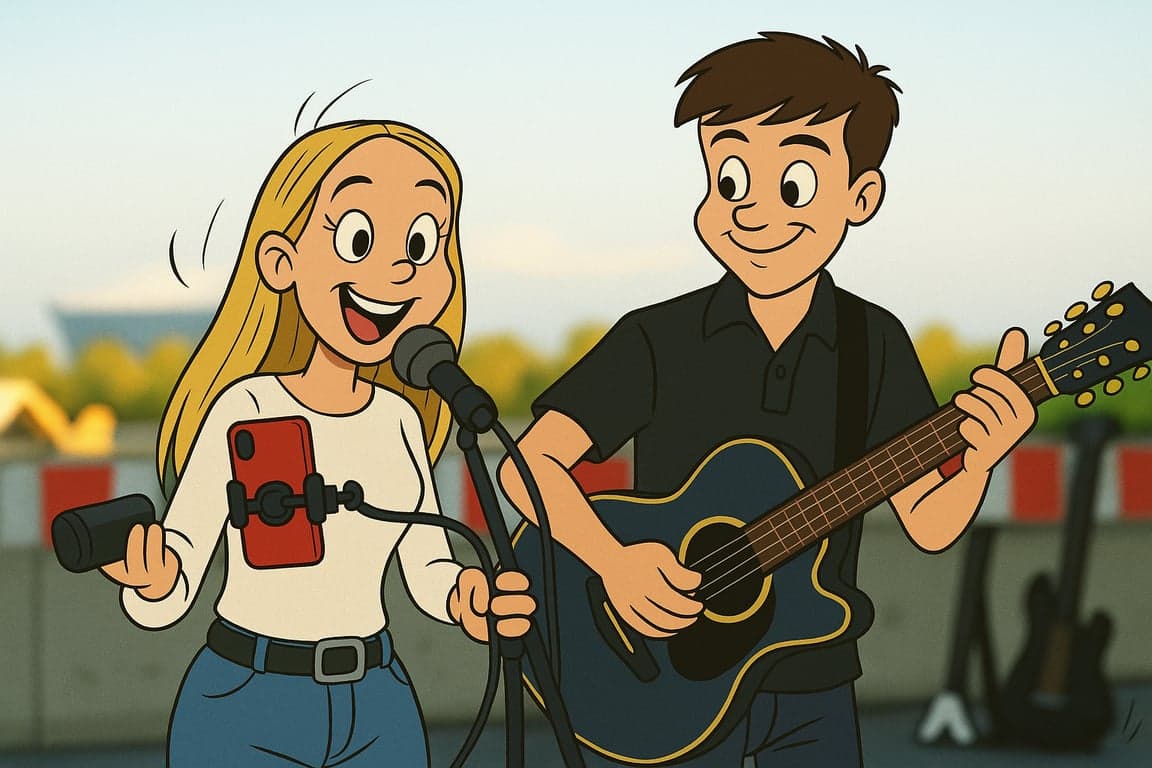 Cartoon couple playing music