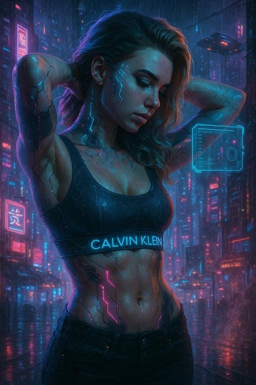 Cyberpunk woman in neon city