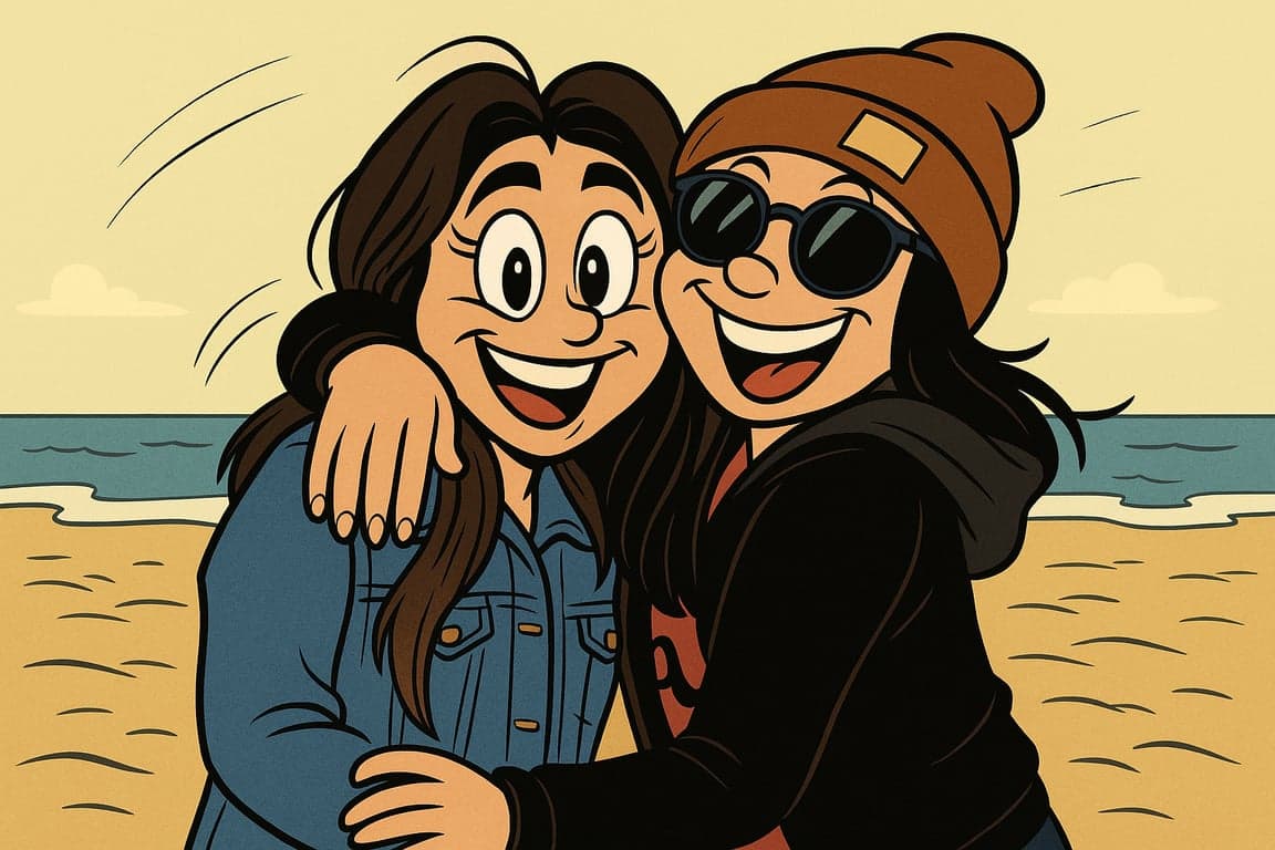 Cartoon friends at the beach